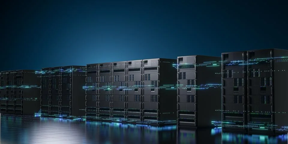 Modern Data Center with Server Racks Stock Photos
