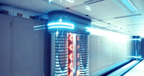 Modern data center showcasing futuristic technology and glowing design elements Stock Footage 309710150