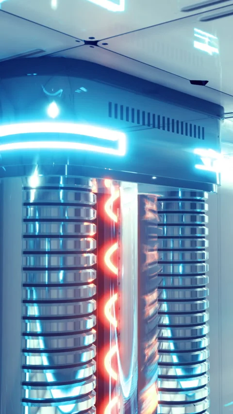 Modern data center showcasing futuristic technology and glowing design elements Stock Footage 311871384