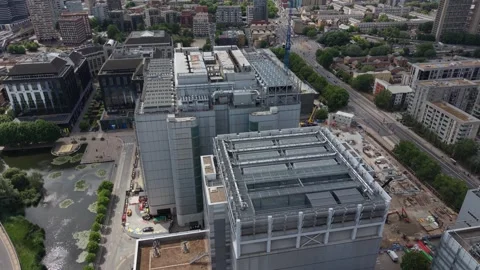 Modern Data Centre Buildings in London Docklands From Above Stock Footage 339040181