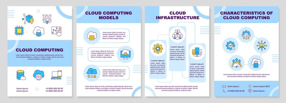 Modern data management platforms blue brochure design template Stock Illustration