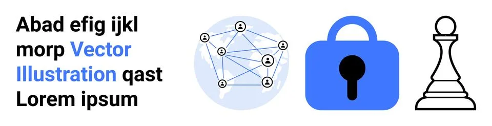 Modern Data Network, Security, and Strategy Elements Illustration with Text Stock Illustration
