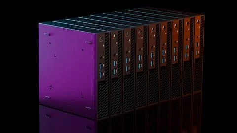 Modern data server stack with orange highlights on glossy black Stock Illustration