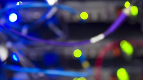 Modern Data Servers With Cables And Flashing LED Lights Tilt Down Видео 58847051