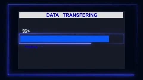 A modern data transfer screen tracks file uploads with neon meters. This da.. Stock Footage 341128515
