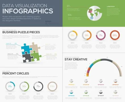 Modern data visualization infographics with jigsaw puzzle pieces Stock Illustration