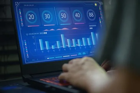 Modern Data Visualization on Laptop Display for Remote Work Environment Stock Photos