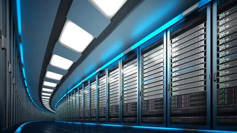 Modern datacenter. Cloud computing. 3d rendering Illustrazione stock