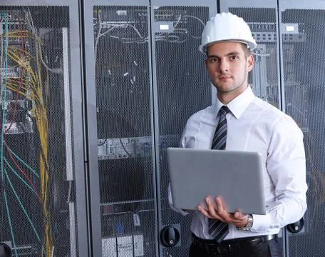 Modern datacenter server room Stock Photos