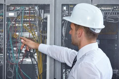 Modern datacenter server room Stock Photos