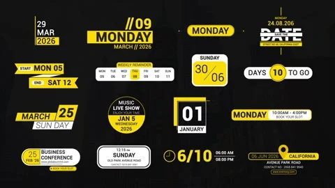 Modern Date And Time Titles Pack  After Effects	Stock