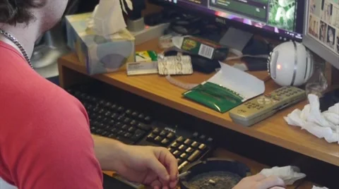 Modern Day Slacker Browses Internet Video stock 41543764