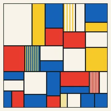 Modern de stijl geometric pattern featuring bold red blue and yellow blocks.. Stock Illustration