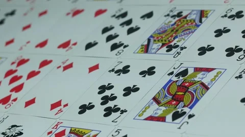 Modern deck of playing cards of cards for playing poker on a table in a casin Stock Footage 89545157