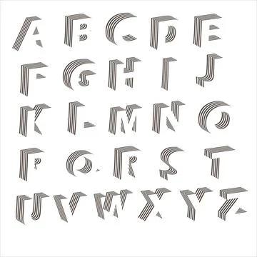 Modern decorative alphabet created from parallel geometric lines Stock Illustration