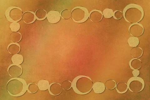 A modern decorative gold frame with a textured background. Orange, green and Stock Photos