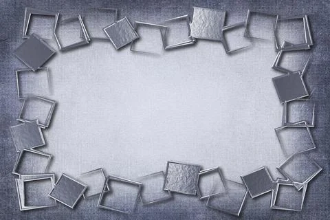 A modern decorative metallic silver frame with a textured background. Gray and Stock Photos