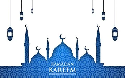 Modern decorative Ramadan background with mosque and lanterns. Vector illus.. Stock Illustration