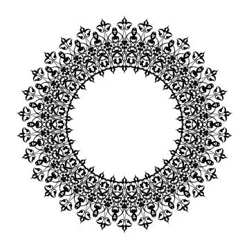 Modern Decorative round frame for design with arabesques, floral elements.  Stock Illustration