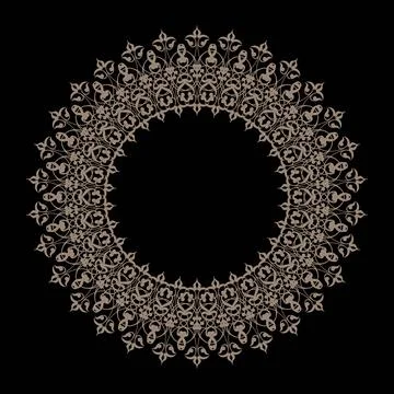 Modern Decorative round gold frame with arabesques, floral elements. Gold  Stock Illustration