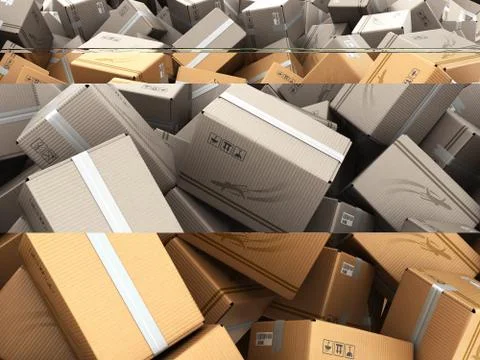 Modern delivery concept mountain from the boxes as a background 3d render Stock Illustration