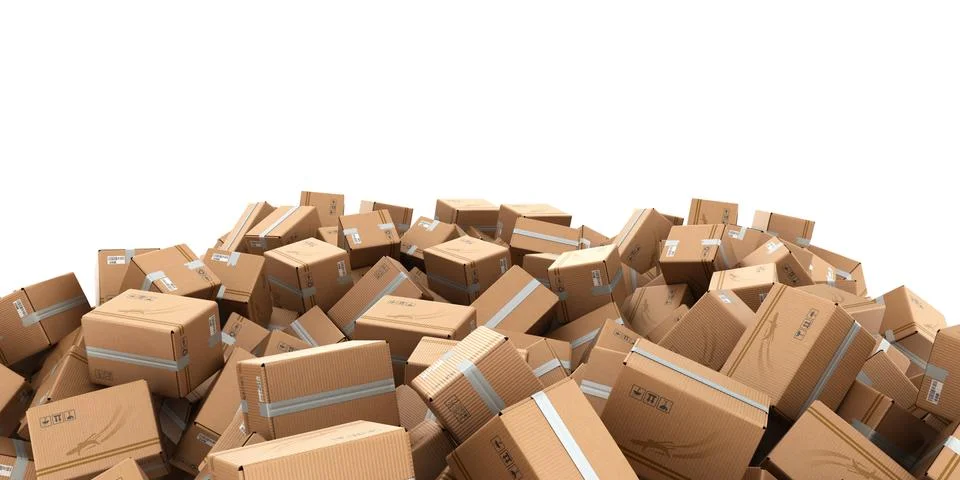 Modern delivery concept mountain from the boxes as a background 3d render Stock Illustration