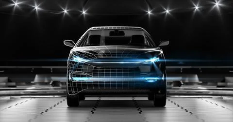 Modern design and tech plan of black suv car with led headlights. Stock Illustration
