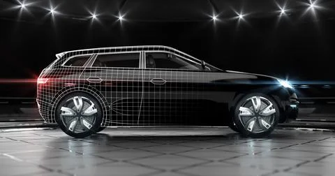 Modern design and tech plan of black suv car with led headlights. Stock Illustration