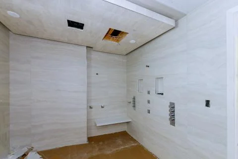 Modern design bathroom interior an open in shower Stock-Fotos