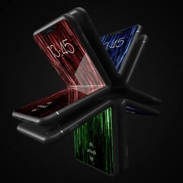 Modern design of bendable smartphone. 3d illustration of brandless phone design. Stock Illustration