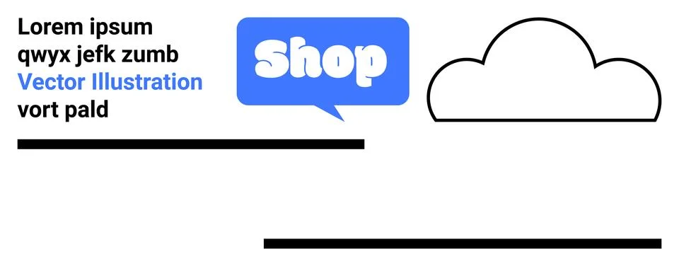 Modern design with a blue speech bubble showing the word shop, a cloud icon,  Stock Illustration