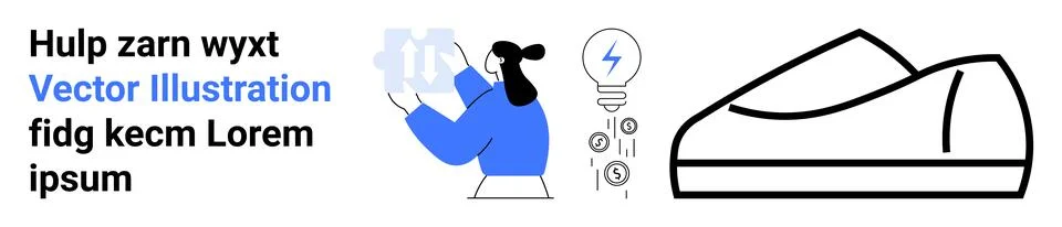 Modern Design Elements with Abstract Characters and Simplified Shoe Outline Stock Illustration