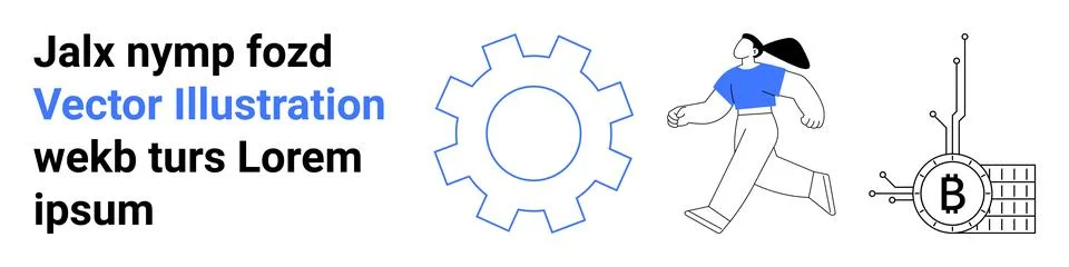 Modern Design Elements Featuring Gear, Walking Woman, and Blockchain Symbol Stockillustratie