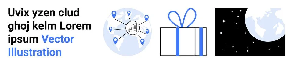 Modern Design Elements Geolocation, Gift Icon, and Earth in Space Versatile.. Illustrazione stock