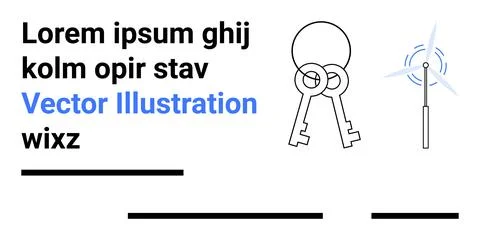 Modern Design Elements Keys, Text, Wind Turbine and Underlines イラスト素材