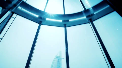 Modern design elevator going down from the sky. Burj al Arab, Dubai Stock Footage 37449589