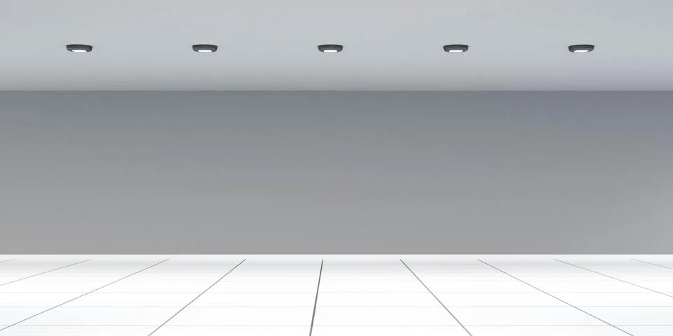 Modern design empty room interior with white tile floor 3d render illustration Stock Illustration