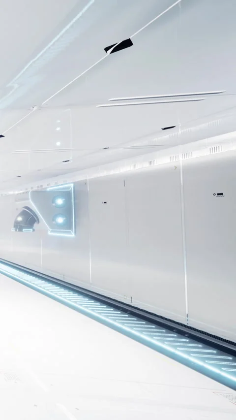 Modern design features a futuristic corridor with glowing elements Stock Footage 334174202