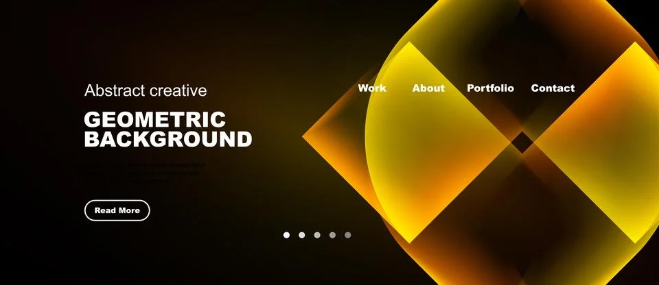 Modern design features geometric shapes, vibrant yellow hues, dark background Stockillustratie
