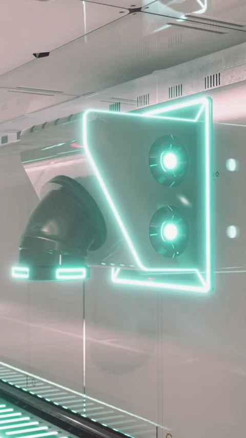 Modern design features glowing elements in a futuristic space with clean lines Stock Footage 339405835
