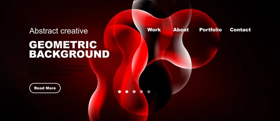Modern design features red shapes, dark background. Website header includes Stock Illustration