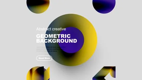 Modern design features vibrant overlapping circles, text, button. Gradient Stock Illustration