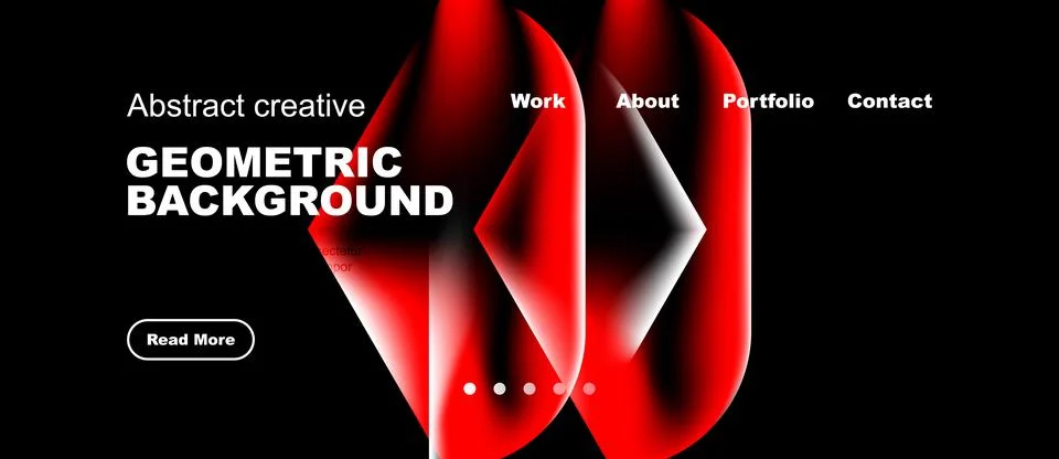 Modern design features vibrant red geometric shapes, dark background. Text Stock Illustration