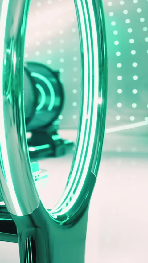 Modern design with green lights in a studio setting at night time Stock Footage 339404886