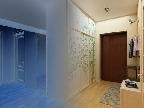 Modern design interior of hall,corridor. 3D render Stock Illustration
