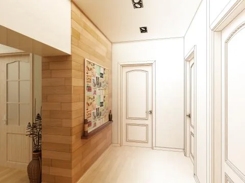 Modern design interior of hall,corridor. 3D render Stock Illustration