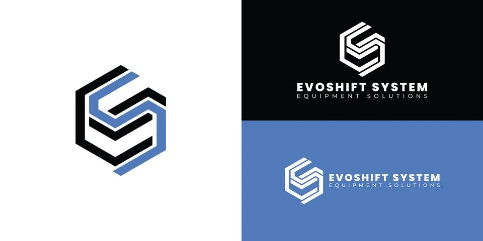 A modern design that interlocks the letters ES within a strong hexagonal shape Ilustración de archivo