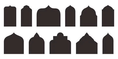 Modern Design of Islamic Doors, Windows and Arches. Mosque Dome and Lantern.. Stock Illustration