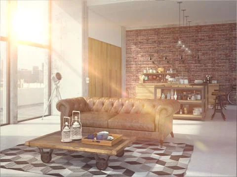 Modern Design Luxurious Kitchen Interior. 3d rendering Stock Illustration