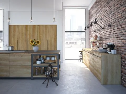 Modern Design Luxurious Kitchen Interior. 3d rendering Stock Illustration